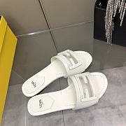 Fendi Baguette White Leather Slides - 5