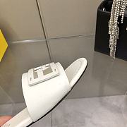 Fendi Baguette White Leather Slides - 4