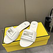 Fendi Baguette White Leather Slides - 3