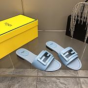 Fendi Baguette Leather Slides Blue - 5