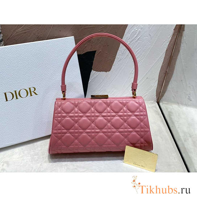 Dior Caro Cannage Frame Bag Pink Leather 26x9x11.5cm - 1