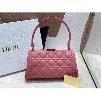 Dior Caro Cannage Frame Bag Pink Leather 26x9x11.5cm
