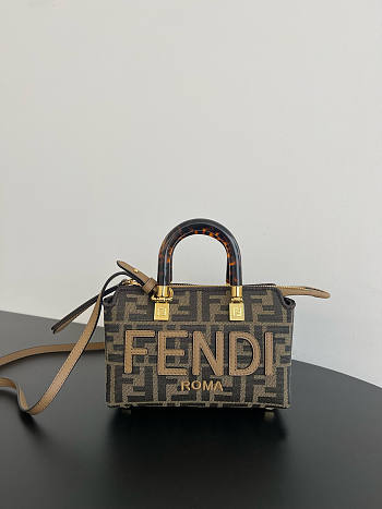 Fendi By The Way Mini Boston Bag FF Jacquard 17x18x8cm