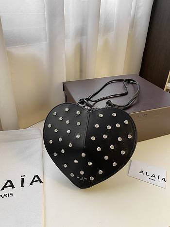 Alaia Le Coeur Black Studded Heart Bag 21x17x5cm
