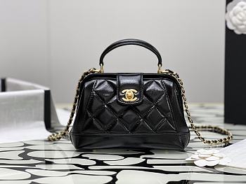 Chanel Bag Handle Lambskin Black Gold 18x12x7cm