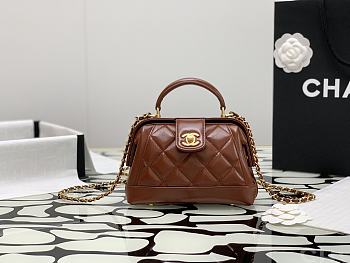 Chanel Bag Handle Lambskin Brown Gold 18x12x7cm