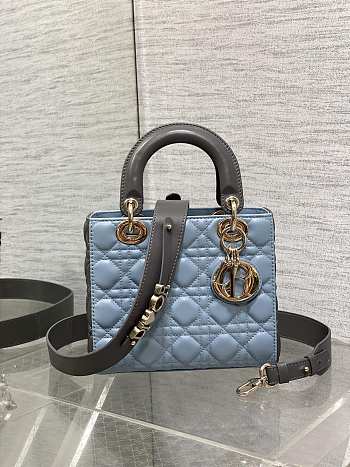 Dior Small Lady Bag Two-Tone Sky Blue Steel Gray 20cm