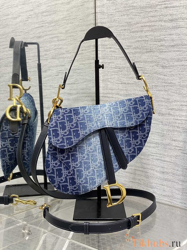 Dior Saddle Bag Strap Blue Denim Oblique 25.5 x 20 x 6.5 cm - 1
