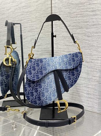 Dior Saddle Bag Strap Blue Denim Oblique 25.5 x 20 x 6.5 cm