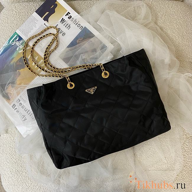 Prada Quilted Nylon Chain Shoulder Bag Black 42x10x29cm - 1