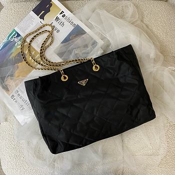 Prada Quilted Nylon Chain Shoulder Bag Black 42x10x29cm