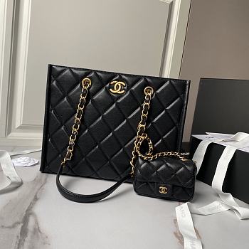 Chanel Shopping Tote Bag Black Caviar Gold 24x30.5cm