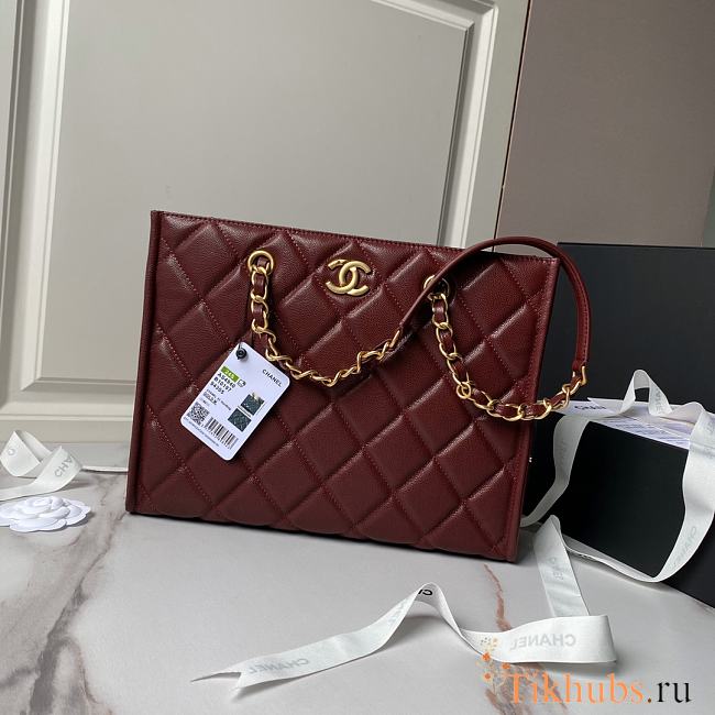Chanel Shopping Tote Bag Red Wine Caviar Gold 24x30.5cm - 1