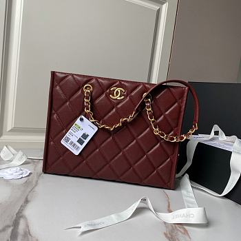 Chanel Shopping Tote Bag Red Wine Caviar Gold 24x30.5cm
