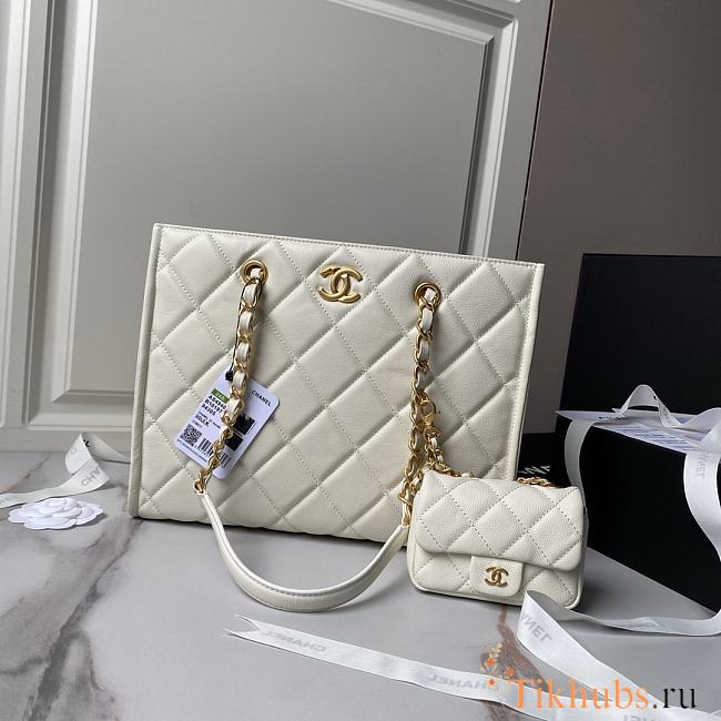 Chanel Shopping Tote Bag White Caviar Gold 24x30.5cm - 1