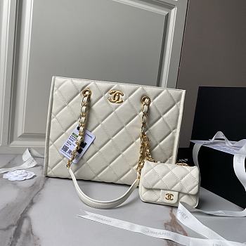 Chanel Shopping Tote Bag White Caviar Gold 24x30.5cm