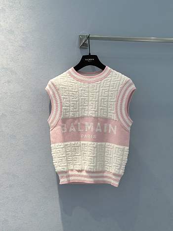 Balmain Monogrammed Bouclette Knitted Top Pink