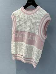 Balmain Monogrammed Bouclette Knitted Top Pink - 4