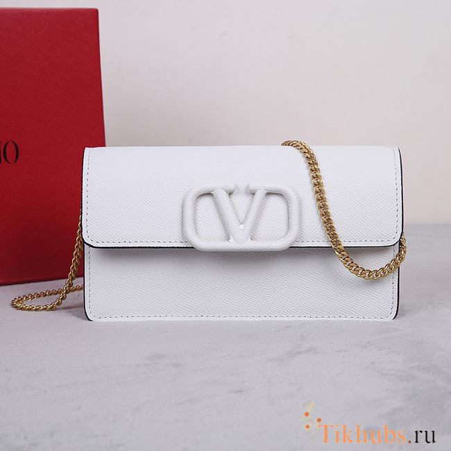 Valentino Garavani Small Leather Chain Wallet White 20x10.5x4cm - 1