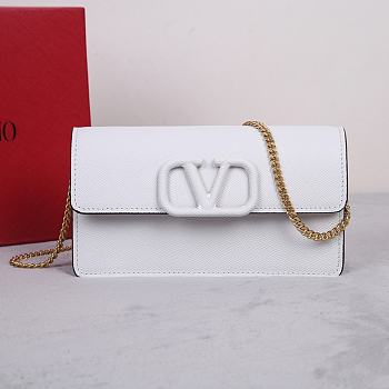 Valentino Garavani Small Leather Chain Wallet White 20x10.5x4cm