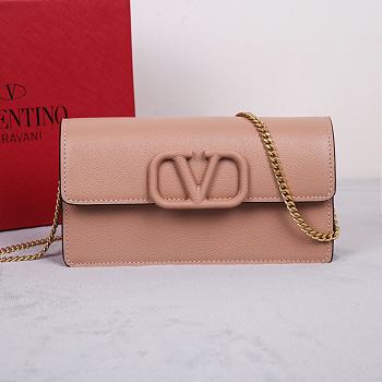Valentino Garavani Small Leather Chain Wallet Pink 20x10.5x4cm