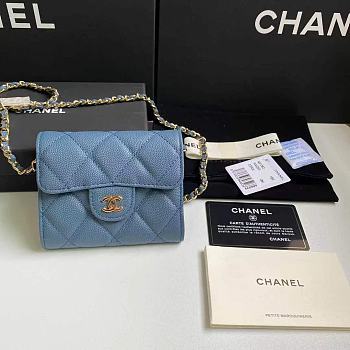 Chanel Wallet Blue Caviar Gold Chain 11x7cm
