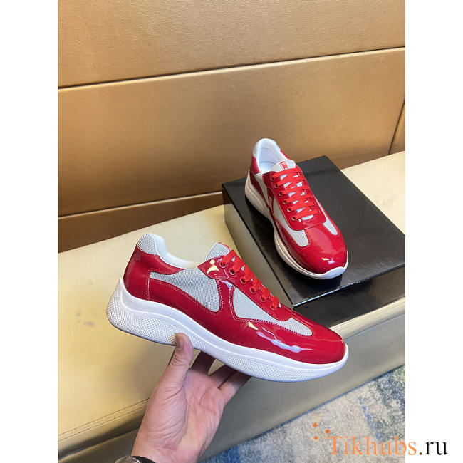 Prada America Cup Leather Sneakers Red - 1