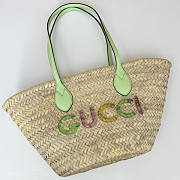 Gucci Small Straw Tote With Gucci Logo 26x22.5x18cm - 5