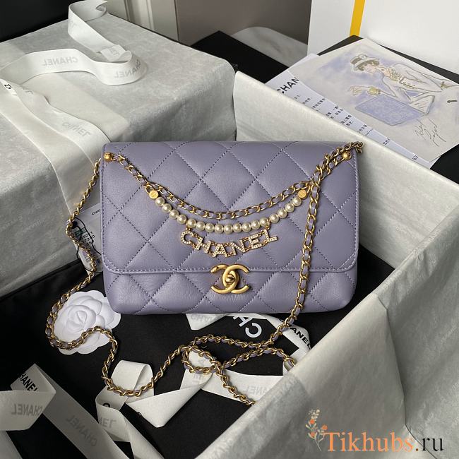 Chanel Flap Bag Purple Gold Lambskin 23x8.5x15cm - 1