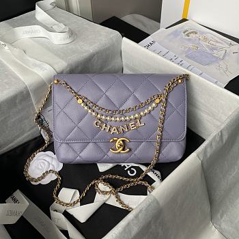 Chanel Flap Bag Purple Gold Lambskin 23x8.5x15cm