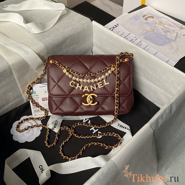 Chanel Mini Flap Bag Wine Lambskin 19x8x13.5cm - 1