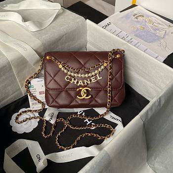 Chanel Mini Flap Bag Wine Lambskin 19x8x13.5cm