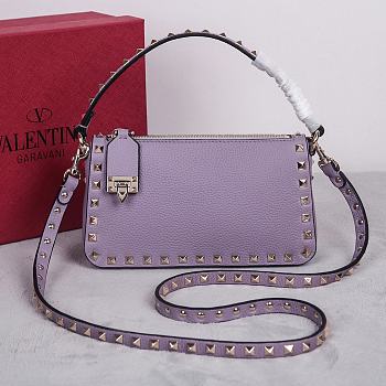 Valentino Garavani Grained Leather Purple Rockstud Bag 19x13x7cm