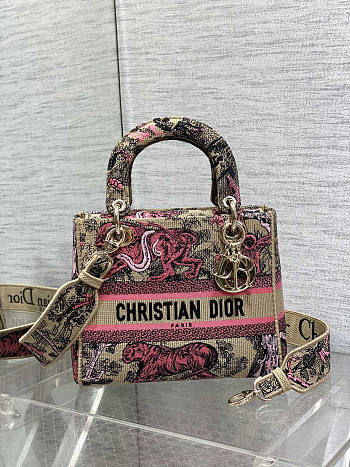 Dior Medium Dioriviera Lady D-Lite Bag Raffia Candy Pink 24 x 20 x 12 cm
