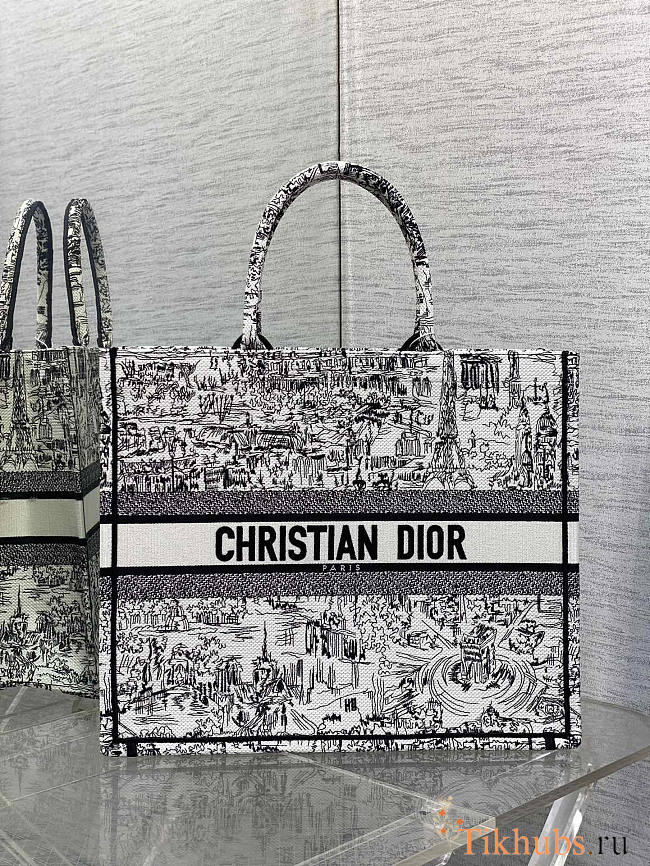 Dior Large Book Tote White Black Paris Allover 42 x 35 x 18.5 cm - 1