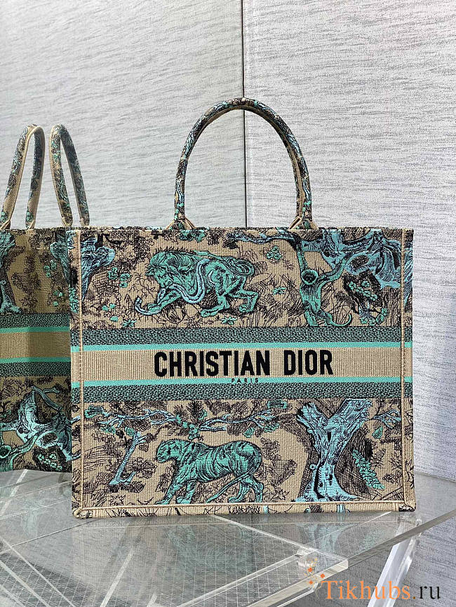 Dior Large Dioriviera Book Tote Raffia Aquamarina 42x18x35cm - 1