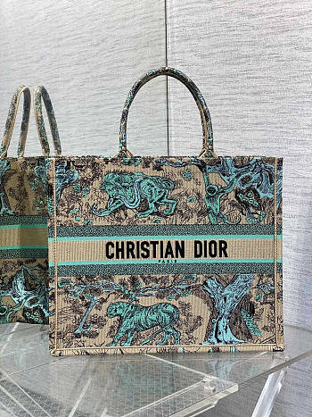 Dior Large Dioriviera Book Tote Raffia Aquamarina 42x18x35cm