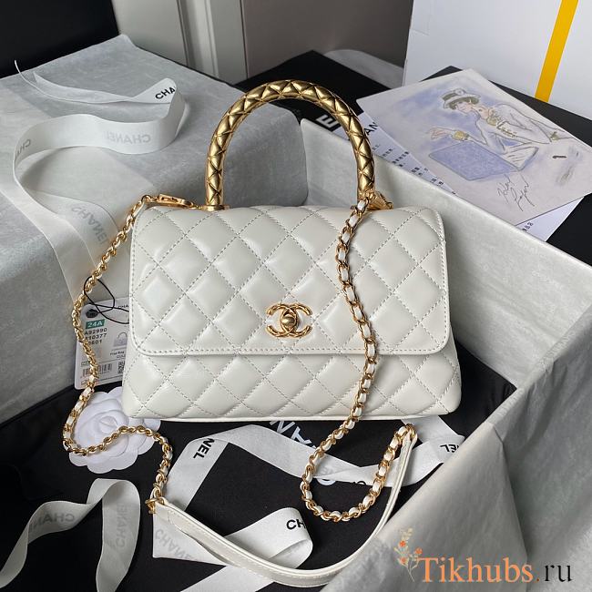 Chanel Coco Handle Bag White Lambskin Gold 23cm - 1