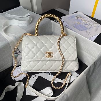Chanel Coco Handle Bag White Lambskin Gold 23cm