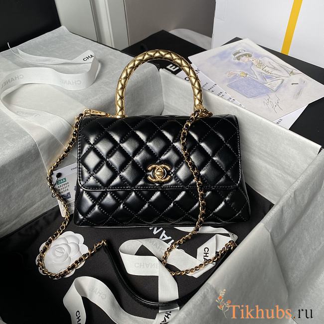 Chanel Coco Handle Bag Black Lambskin Gold 23cm - 1