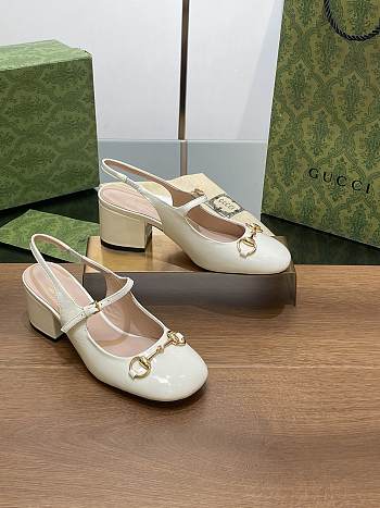 Gucci Horsebit Sandal Heel Patent White 5.5cm