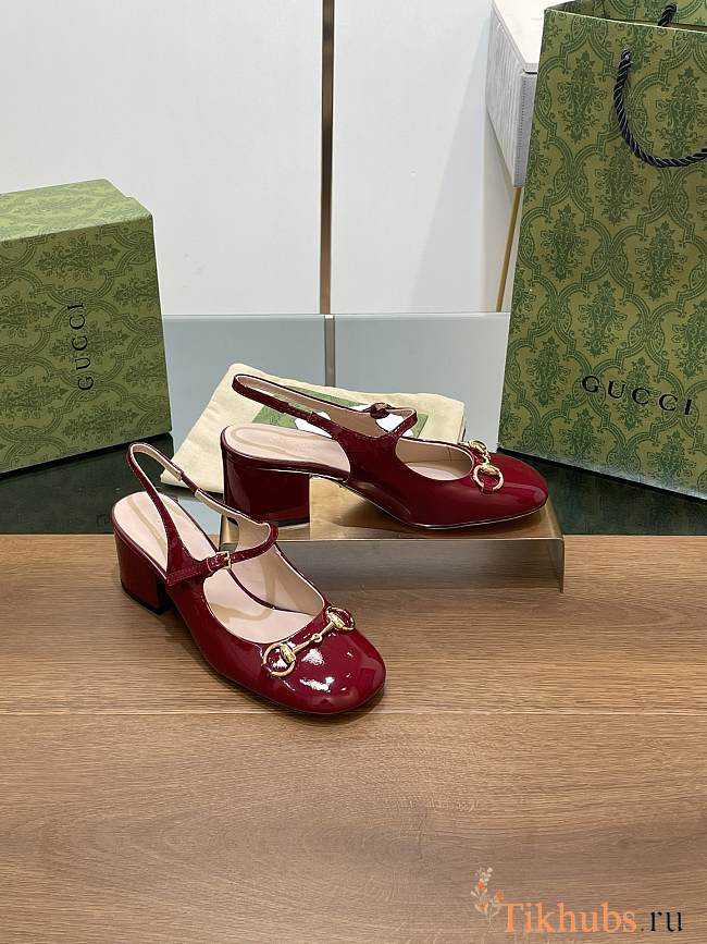 Gucci Horsebit Sandal Heel Patent Red 5.5cm - 1