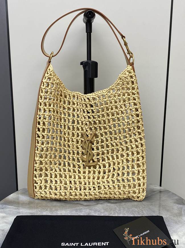 YSL Metallic Oxalis Crochet Raffia Shoulder Bag 37x40x3cm - 1