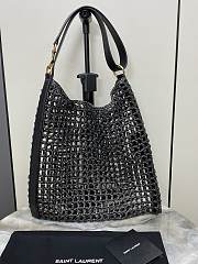 YSL Metallic Oxalis Crochet Raffia Black Shoulder Bag 37x40x3cm - 3