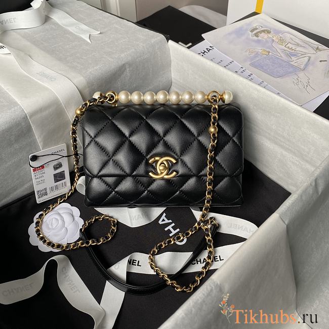 Chanel Mini Flap Bag Handle Black Lambskin 13x19x7cm - 1