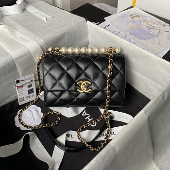 Chanel Mini Flap Bag Handle Black Lambskin 13x19x7cm