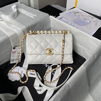 Chanel Mini Flap Bag Handle White Lambskin 13x19x7cm