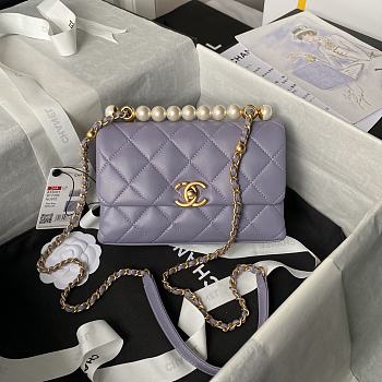 Chanel Mini Flap Bag Handle Purple Lambskin 13x19x7cm