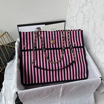 Chanel Shopping Bag Canvas Gold Black Pink 36x31x18cm