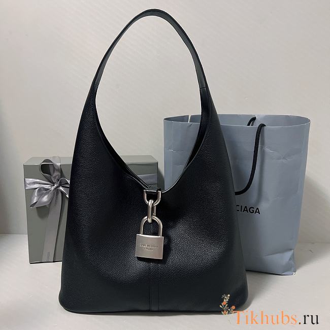 Balenciaga Locker Medium North-South Hobo Bag Black Silver 35x10x26cm - 1